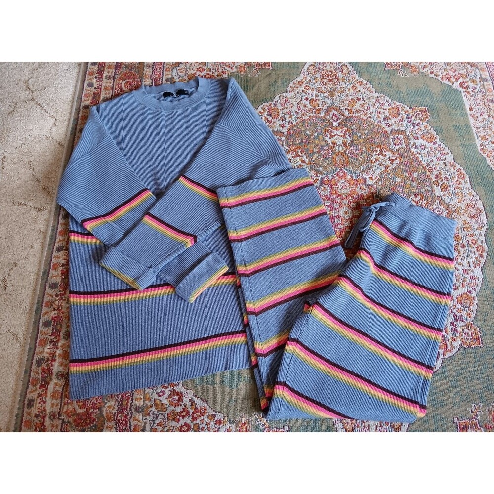 Illusory Knit Winter Warm Lounge Wear Pajama Set Pant Top Size S